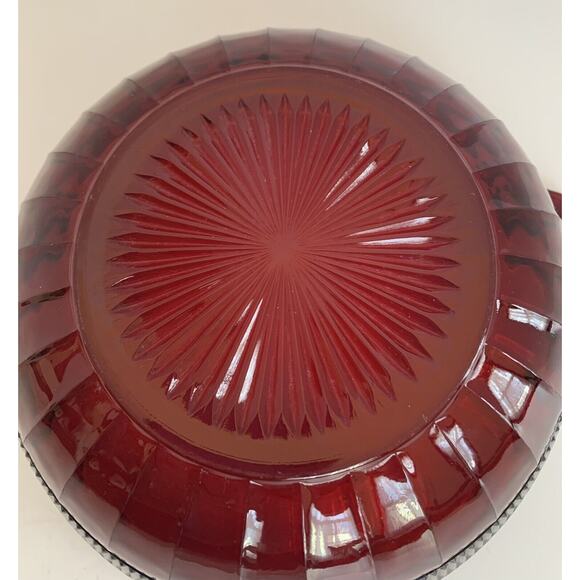 Vintage Anchor Hocking Royal Coronation Ruby Red Large Handled Fruit Bowl 9.5" - Picture 6 of 6